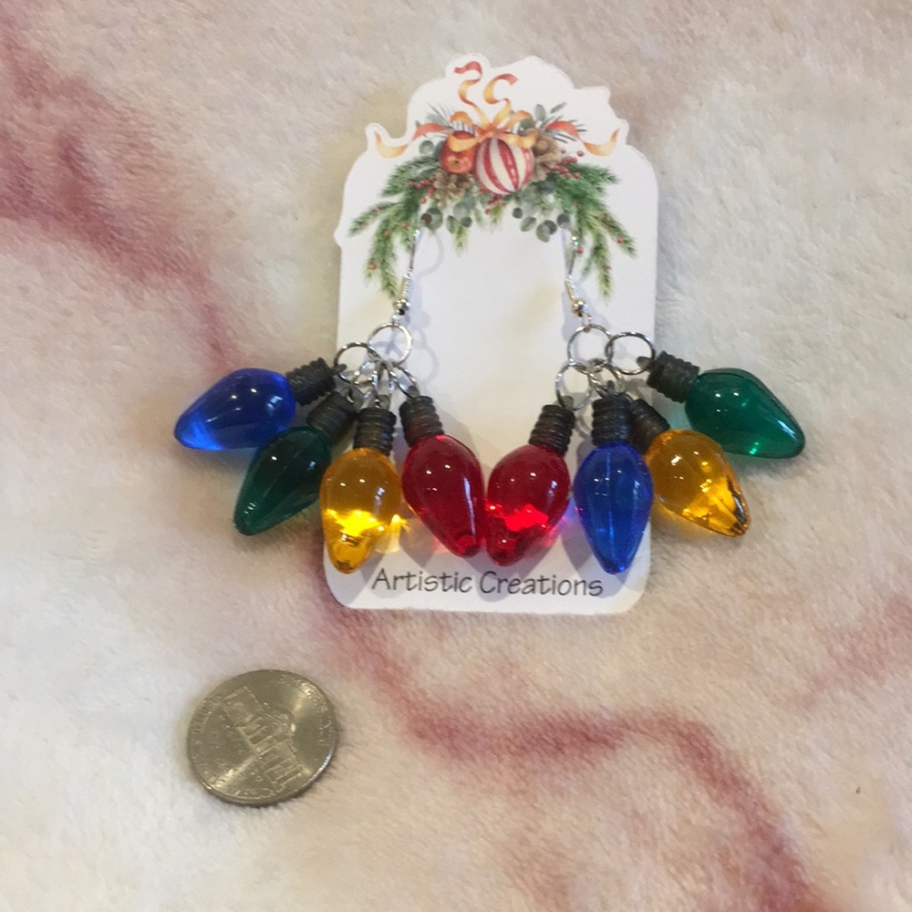 Christmas Holiday Jumbo Lights Pierced Fashion Earrings NWT Handcrafted 2.25” - Picture 15 of 15